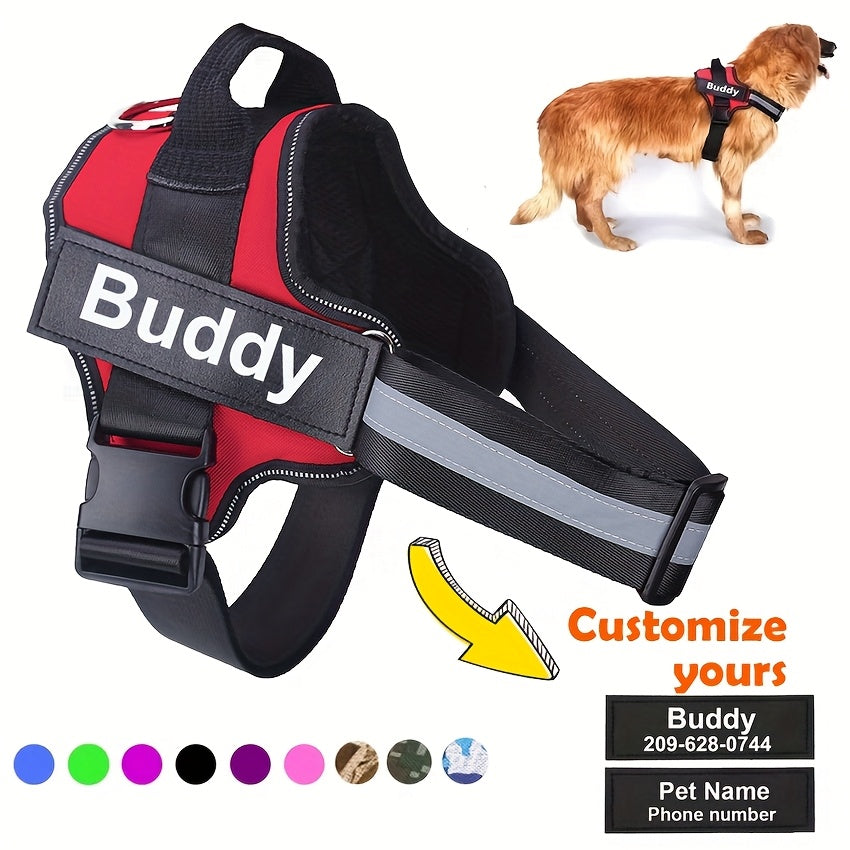 Harnais anti-traction personnalisé pour chien – Gilet réfléchissant et respirant avec nom personnalisable pour chiens de petite taille à XXL, gilet de promenade et d'entraînement disponible en 12 coloris, dont drapeau américain et camouflage