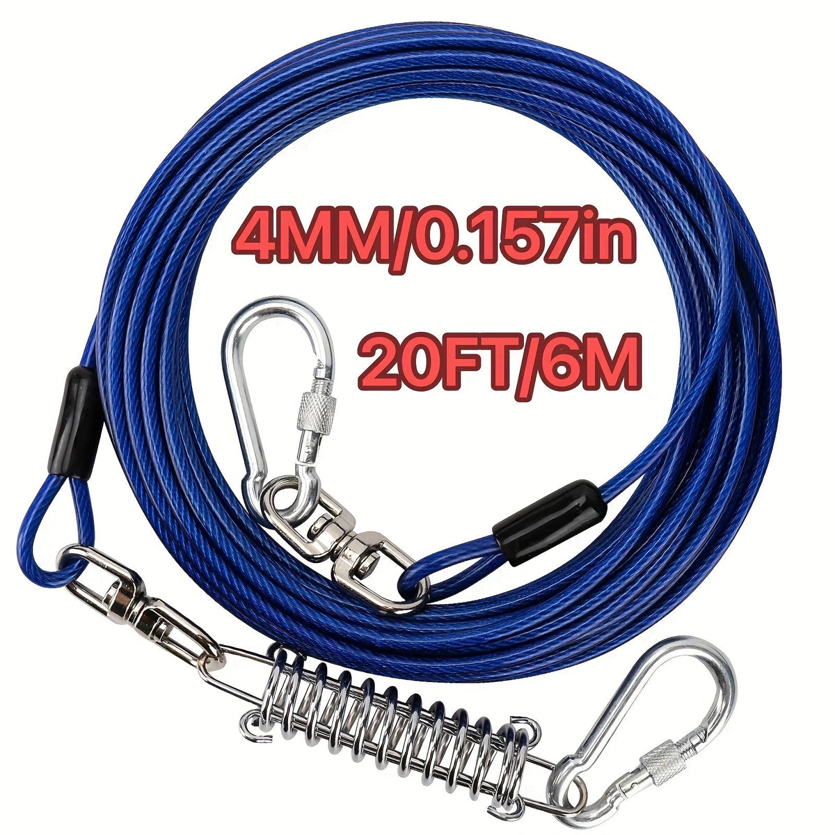 Laisse pour chien ultra-résistante de 1,8, 3, 4,5, 9, 15, 23 ou 30 mètres, câble d'attache d'entraînement pour grands chiens jusqu'à 225 kg, corde de course durable et résistante aux morsures pour le jardin