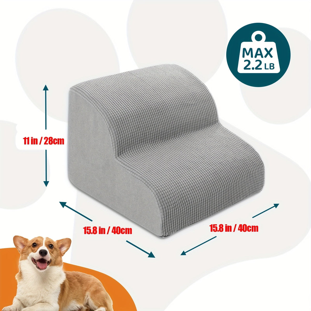 Escalier pour chien pour lit et canapé – Marches antidérapantes pour animaux 2/3/4 marches pour petits chiens et chats, housse amovible et lavable, rampe orthopédique pour chiens âgés, animaux blessés et soulagement des douleurs articulaires, 5 coloris
