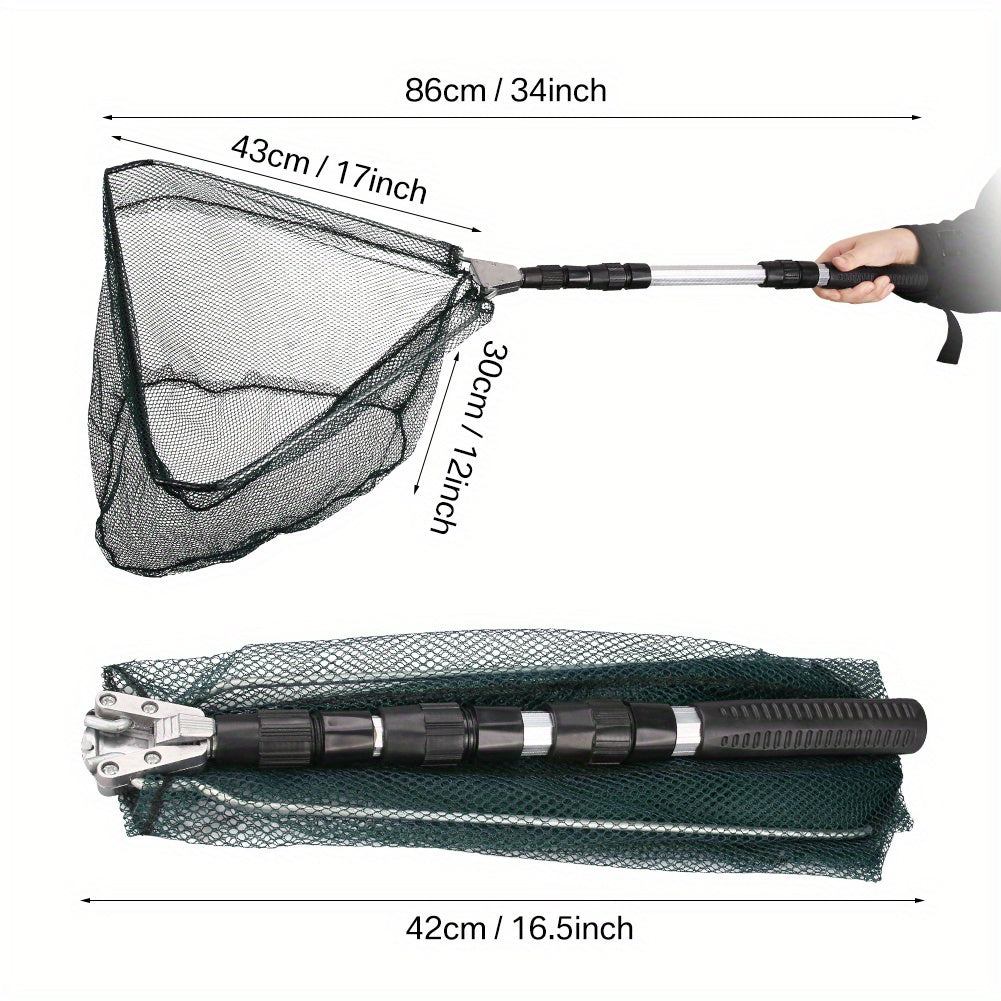 Épuisette de pêche télescopique pliable avec cadre en alliage d'aluminium – Manche extensible de 55 à 190 cm pour la pêche au bar, à la truite et à la mouche, épuisette professionnelle portable et repliable