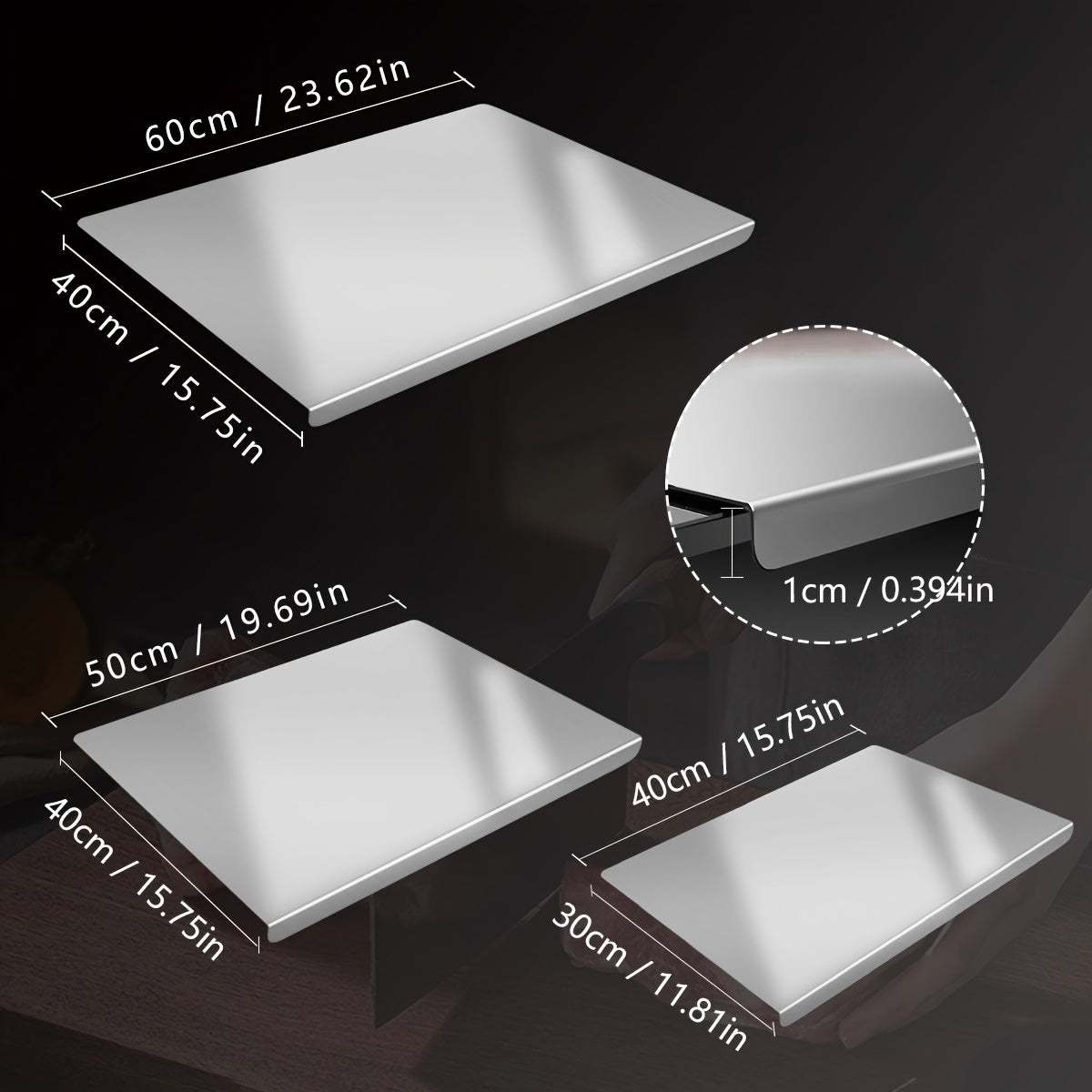 Planche à découper en acier inoxydable 304 – Billot de cuisine antirouille, facile à nettoyer, disponible en 3 tailles (40 cm × 30 cm, 50 cm × 40 cm, 60 cm × 40 cm)