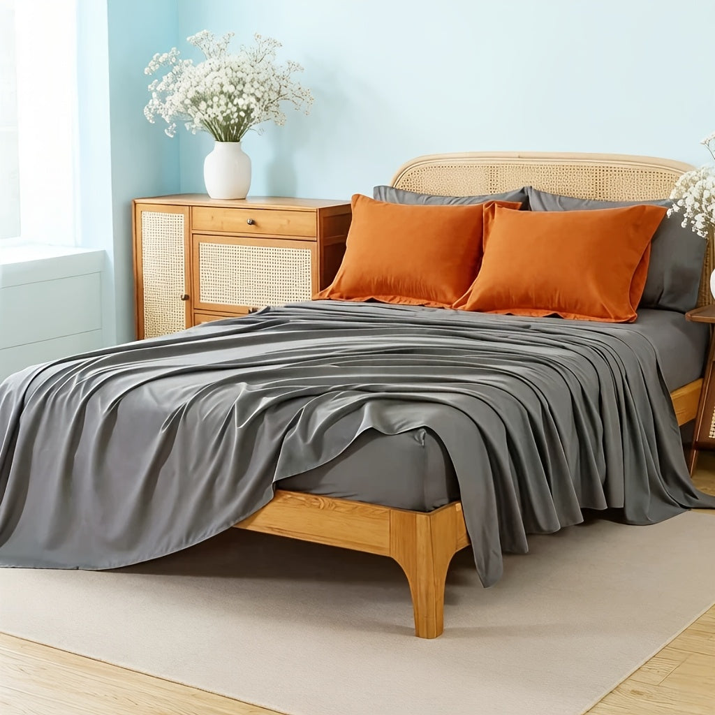 Ensemble de literie 7 pièces pour lit Queen/King – Parure de lit en microfibre douce à plis pincés, comprenant une couette, un drap-housse, un drap plat et 4 taies d'oreiller, ensemble de literie toutes saisons pour la maison et le dortoir