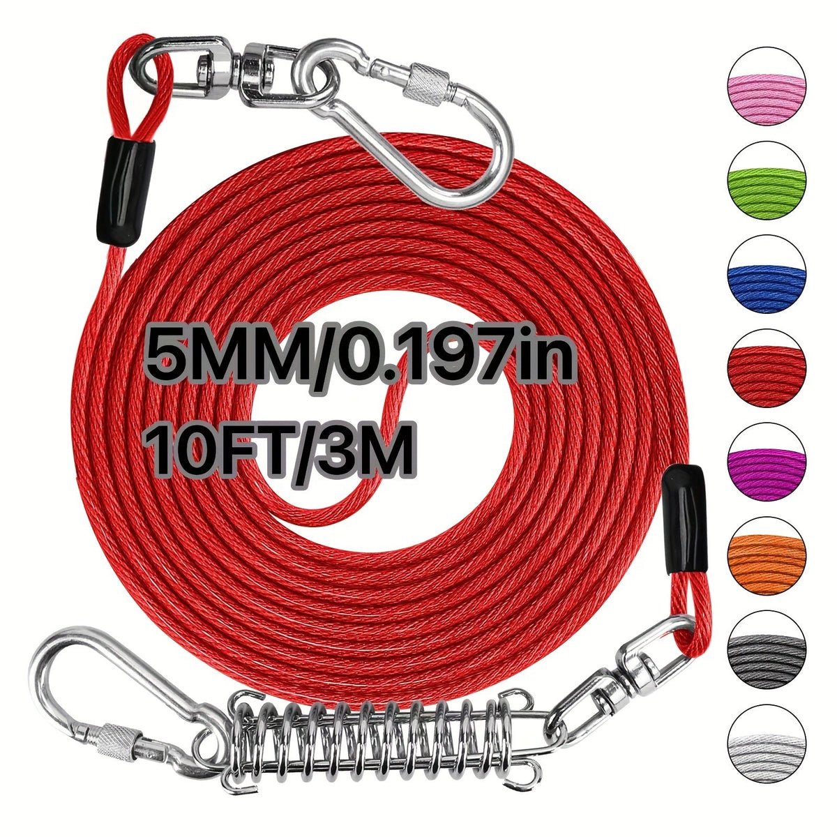 Laisse pour chien ultra-résistante de 1,8, 3, 4,5, 9, 15, 23 ou 30 mètres, câble d'attache d'entraînement pour grands chiens jusqu'à 225 kg, corde de course durable et résistante aux morsures pour le jardin
