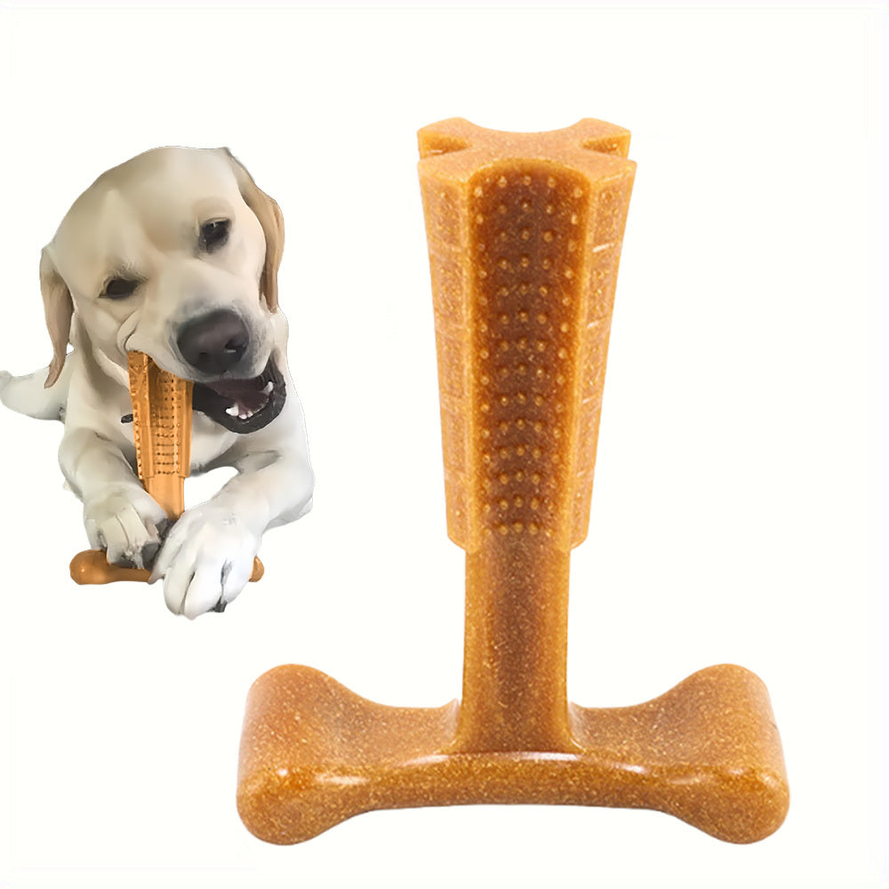 Jouet à mâcher dentaire pour chien en forme de T – Jouet à mâcher durable en plastique anti-éclats avec crêtes texturées et prise ergonomique pour mâcheurs agressifs, chiots en période de dentition et chiens adultes, jouet de nettoyage dentaire pour chien