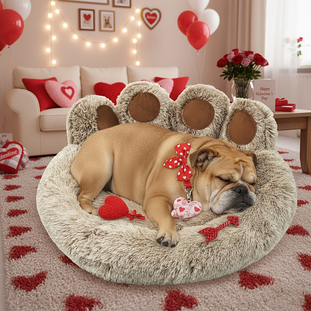 Lit pour chien et chat en forme de patte d'ours – Coussin rond apaisant, chaud et doux en peluche pour animal de compagnie avec foulard bonus, S M L XL 2XL Café Rose Gris Marron pour chiens et chats de petite, moyenne et grande taille