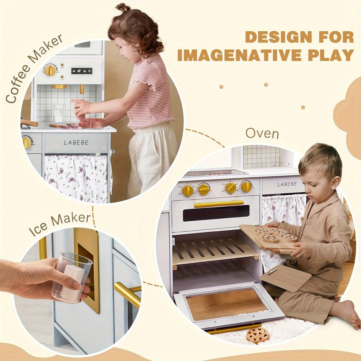 Cuisine jouet en bois pour enfants avec ustensiles et accessoires – Ensemble de cuisine réaliste avec lumières LED, sons, micro-ondes, évier et design spacieux de 95 cm pour garçons et filles de 3 à 8 ans