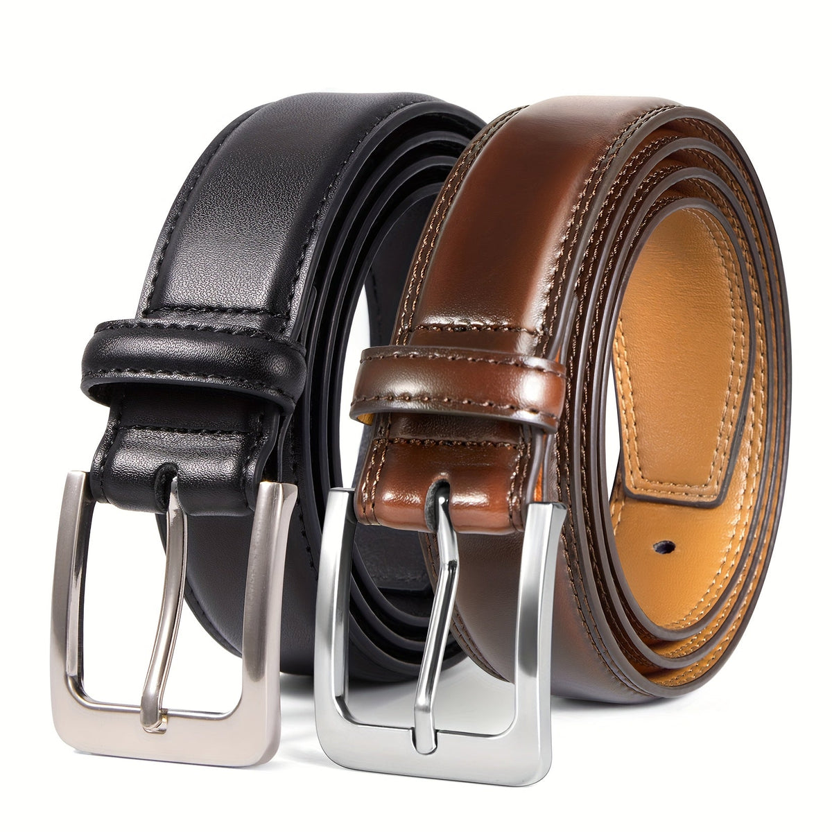 Lot de 2 ceintures pour homme en cuir véritable avec boucle en alliage de zinc – Largeur 35 mm, style habillé, décontracté ou golf pour jeans, tailles 30-50, idée cadeau idéale