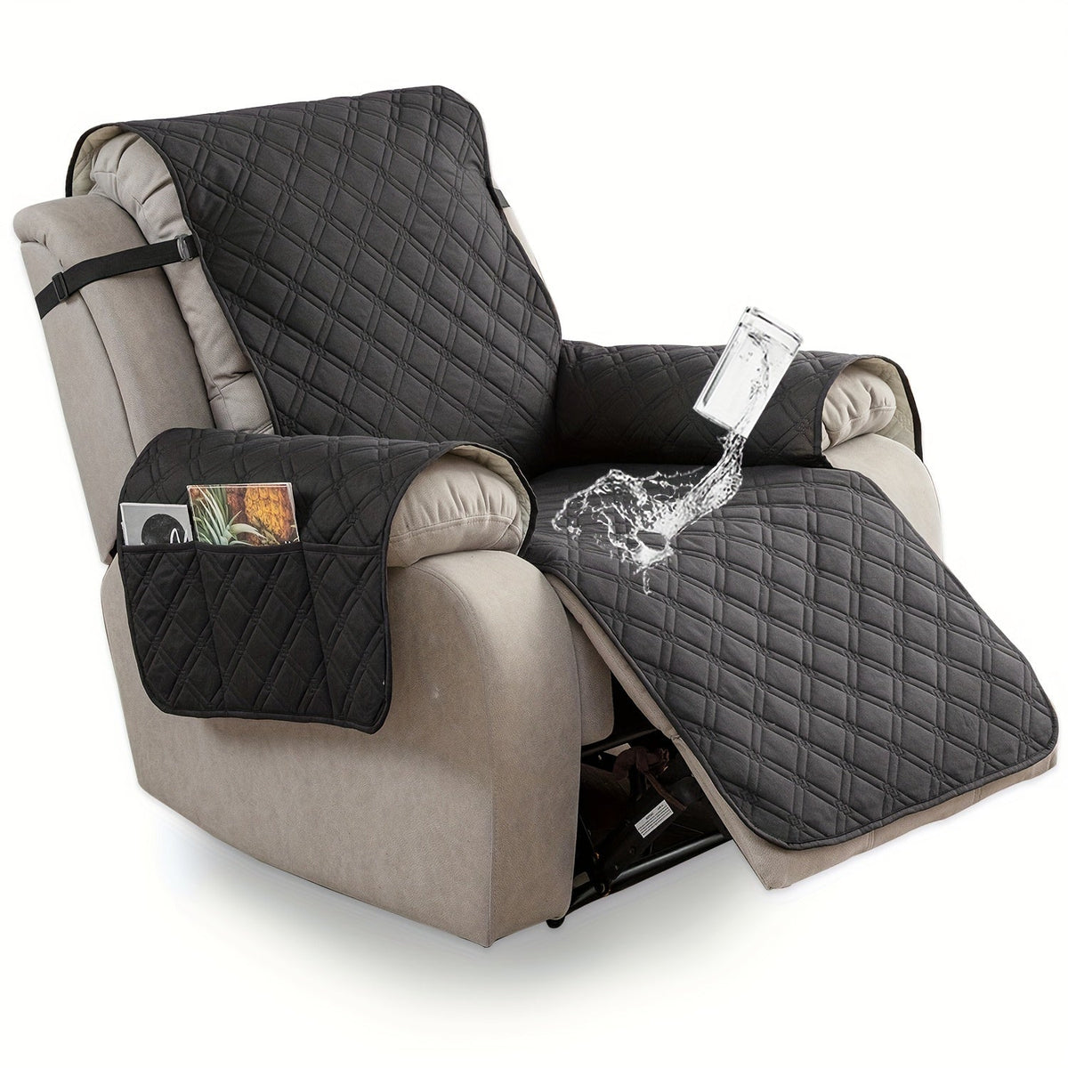 Housse de fauteuil inclinable imperméable avec poches latérales, sangles antidérapantes, tissu matelassé 4 couches, protection contre les animaux et les enfants, lavable en machine – 11 couleurs