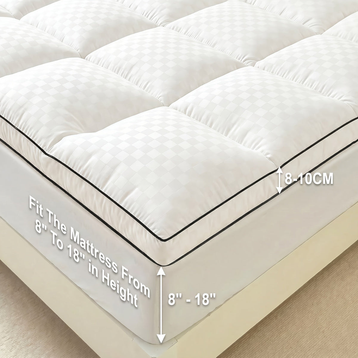 Surmatelas matelassé 1000 GSM rafraîchissant - Protège-matelas ajusté à poches profondes de 20 à 53 cm, doux pour lits simple, double, grand, très grand et très grand californien