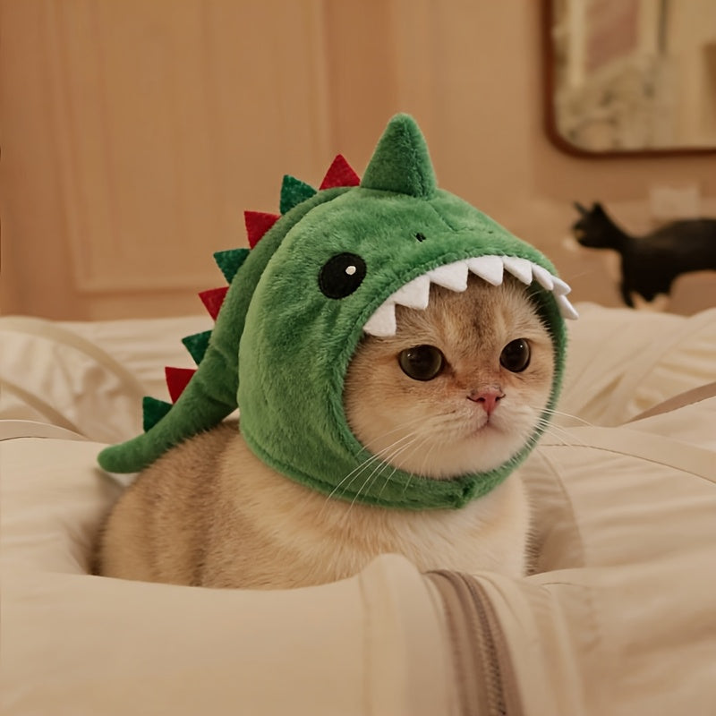 Costume de chapeau dinosaure pour chat - Coiffe de dinosaure dessin animé amusante et mignonne pour chats et petits chiens, costume doux à enfiler pour animal de compagnie, parfait pour les photos, les vacances et Halloween, cadeau adorable pour chat