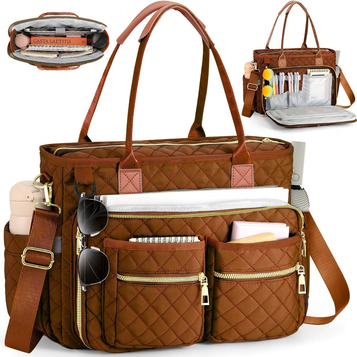 Sac fourre-tout à motif losanges pour femme – Sac de travail pour ordinateur portable à compartiments multiples, sac de banlieue résistant à l'usure pour enseignante, sac à bandoulière professionnel élégant pour le bureau, l'école et les voyages