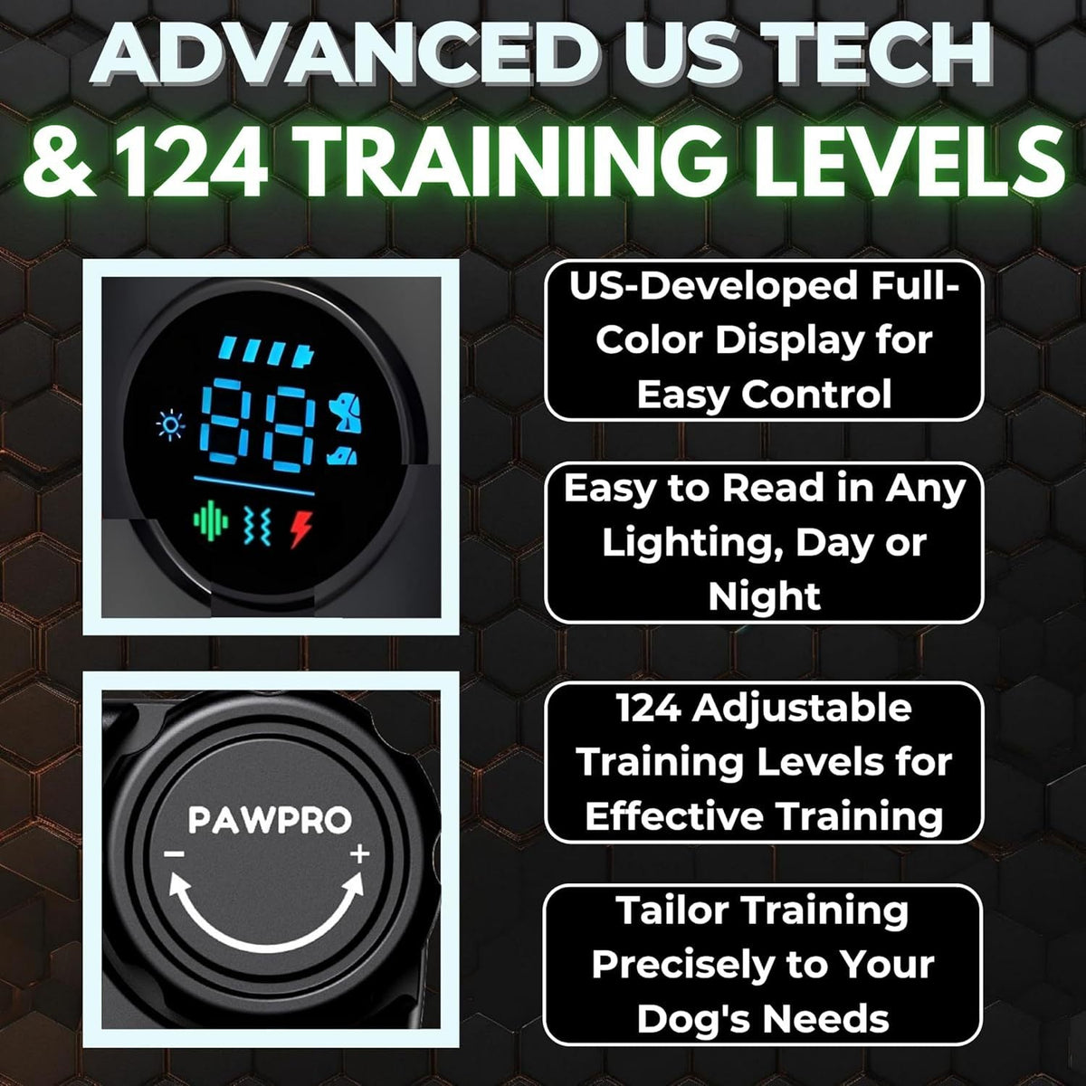 Collier de dressage pour chien avec télécommande, portée de 6 km – 124 niveaux réglables, 4 modes (bip, vibration, choc, veilleuse), collier électronique rechargeable pour chiens de 2 à 61 kg, avec guide de dressage