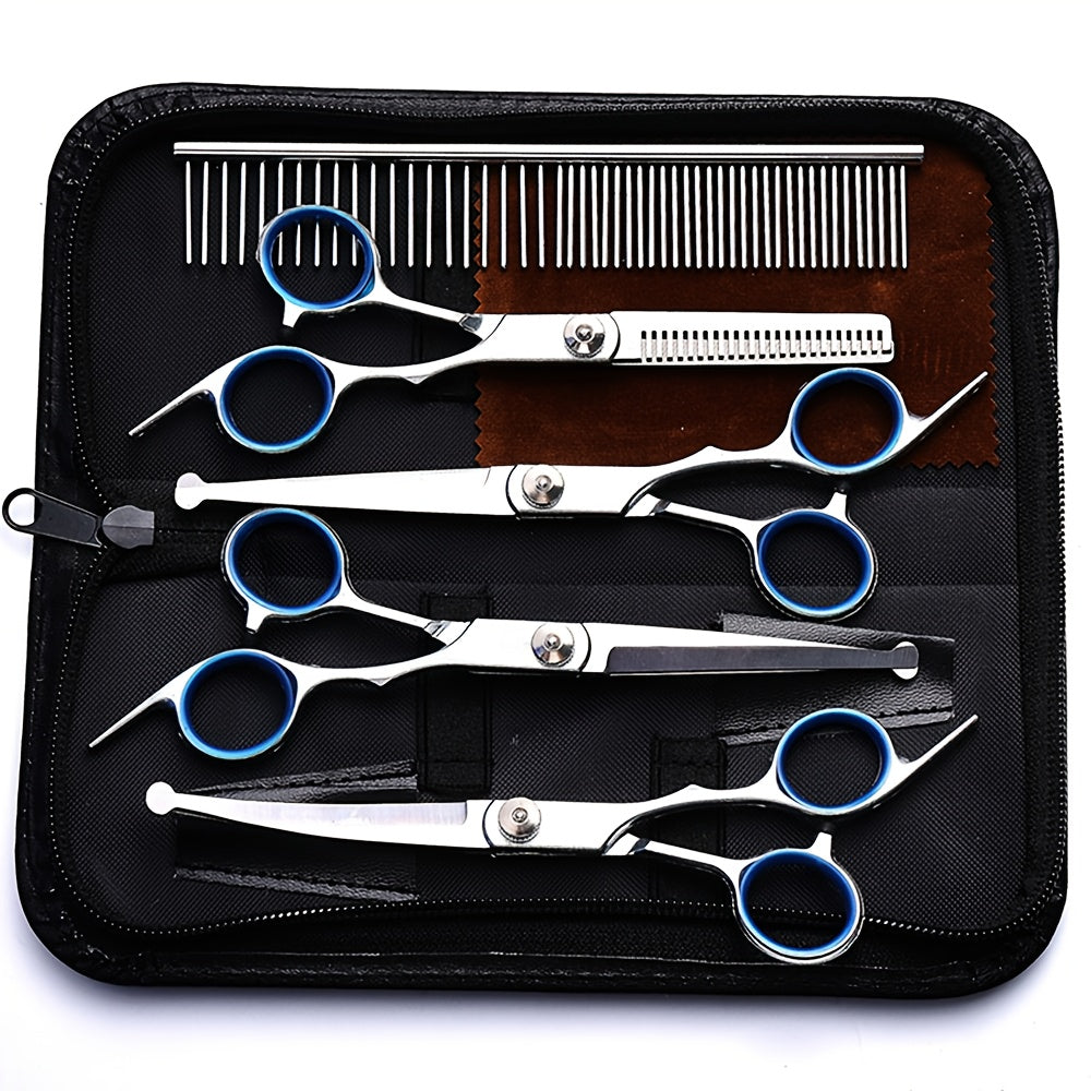 Kit de 7 ciseaux de toilettage pour animaux – Acier inoxydable 4CR avec revêtement en céramique, bouts ronds de sécurité, ciseaux droits, sculpteurs et courbes avec peigne et trousse de rangement pour chiens et chats toutes races