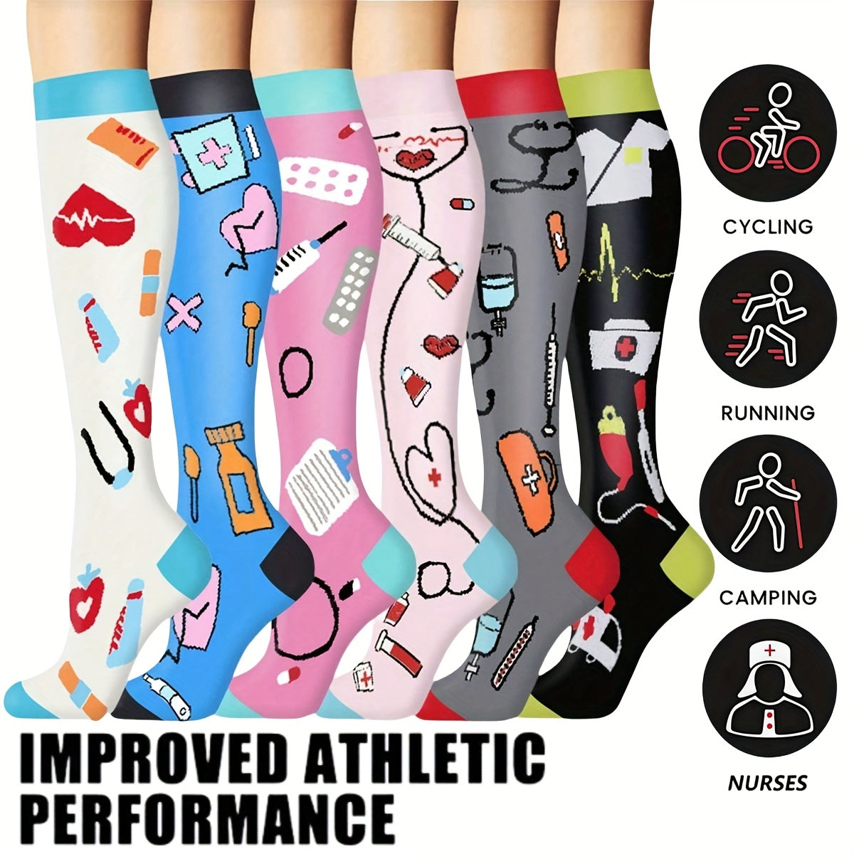Lot de 6 paires de chaussettes de sport de compression légères et mixtes – Chaussettes de sport décontractées pour la course, le cyclisme, le football, la randonnée, les activités de plein air et les voyages, tailles S/M et L/XL