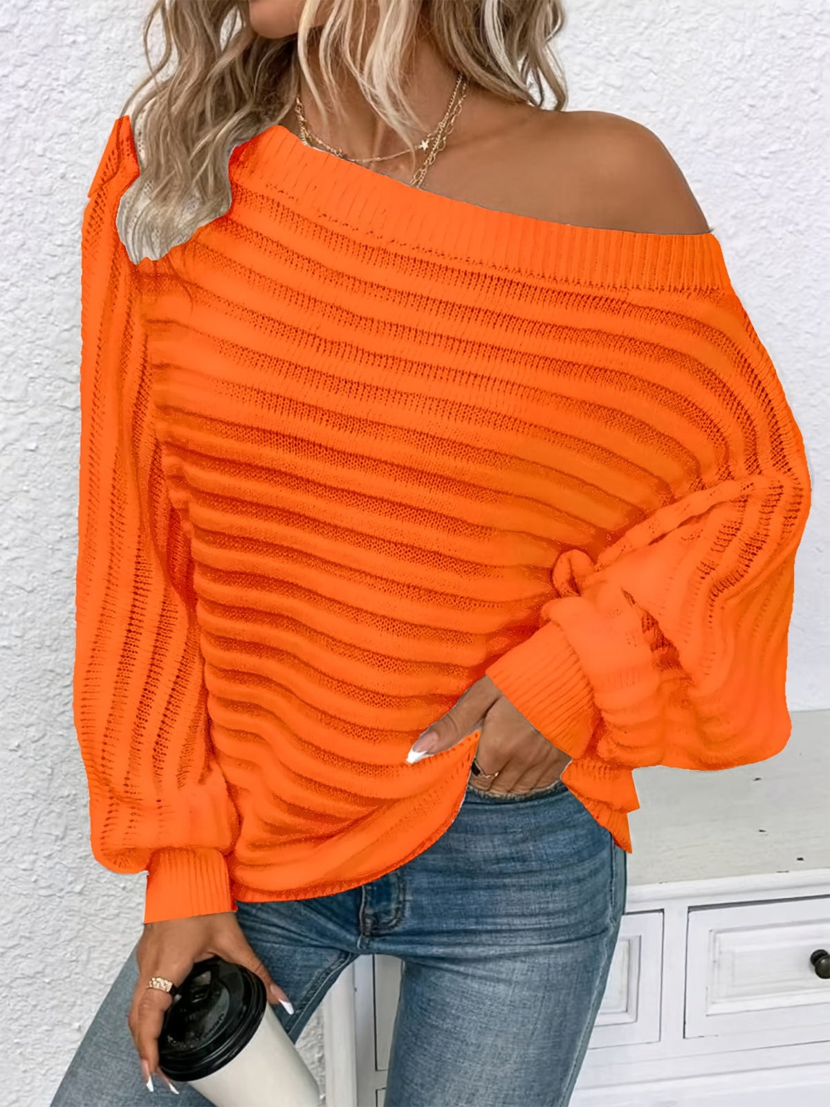 Pull-over à col rond en tricot ajouré avec manches chauve-souris pour femme, haut à manches longues de couleur unie, S-XL, 12 couleurs