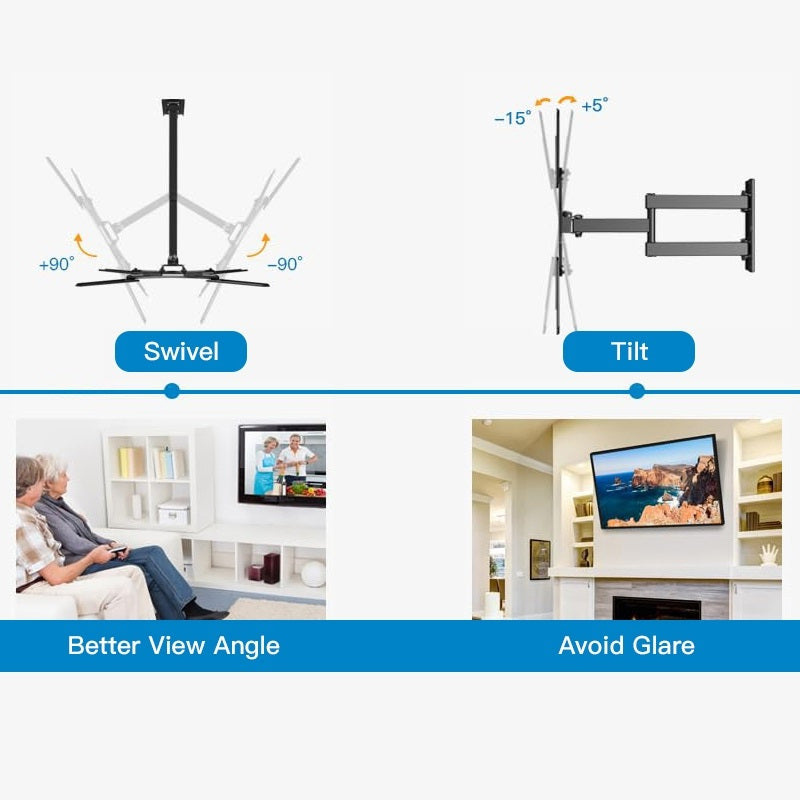 Support mural articulé pour téléviseur de 26 à 60 pouces jusqu'à 35 kg, pivotant, inclinable et extensible, support TV en acier inoxydable, VESA max 400x400 mm, compatible avec la plupart des téléviseurs à écran plat et incurvé