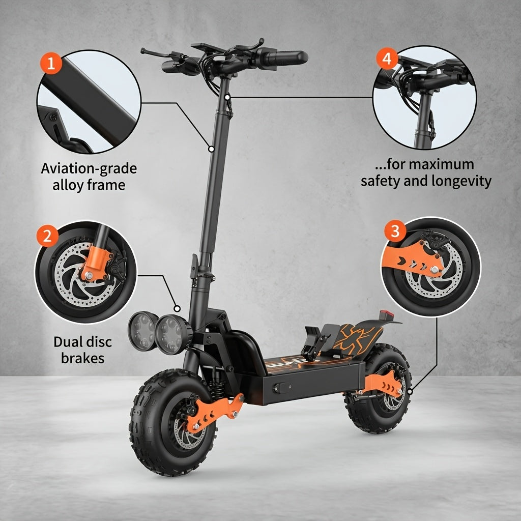 LOVEBike GT28 Dual Motor Foldable Electric Scooter for Adults β 54.6V 30Ah Battery, 55-Mile Range, Fat Tire Off-Road E-Scooter with Dual Headlights, 60 lbs