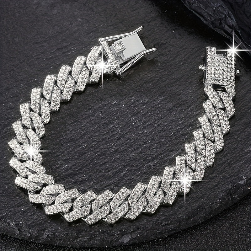 Cuban Link Chain Jewelry Set for Men 2pcs β Hip Hop Miami Bling Necklace and Bracelet Set, Luxury Fashion Streetwear Accessories, Perfect Birthday Anniversary Gift for Him