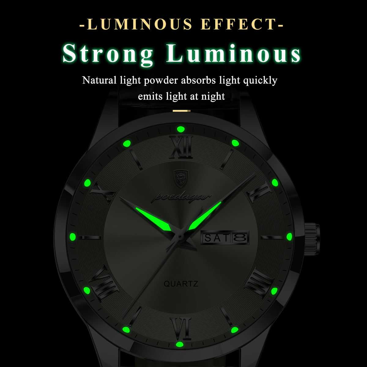 Montre à quartz pour homme POEDAGAR, étanche, cadran lumineux, affichage du calendrier et de la semaine – Montre-bracelet analogique de sport décontracté, boîtier en alliage, 11 couleurs argent, or, noir, bleu, cadeau pour homme