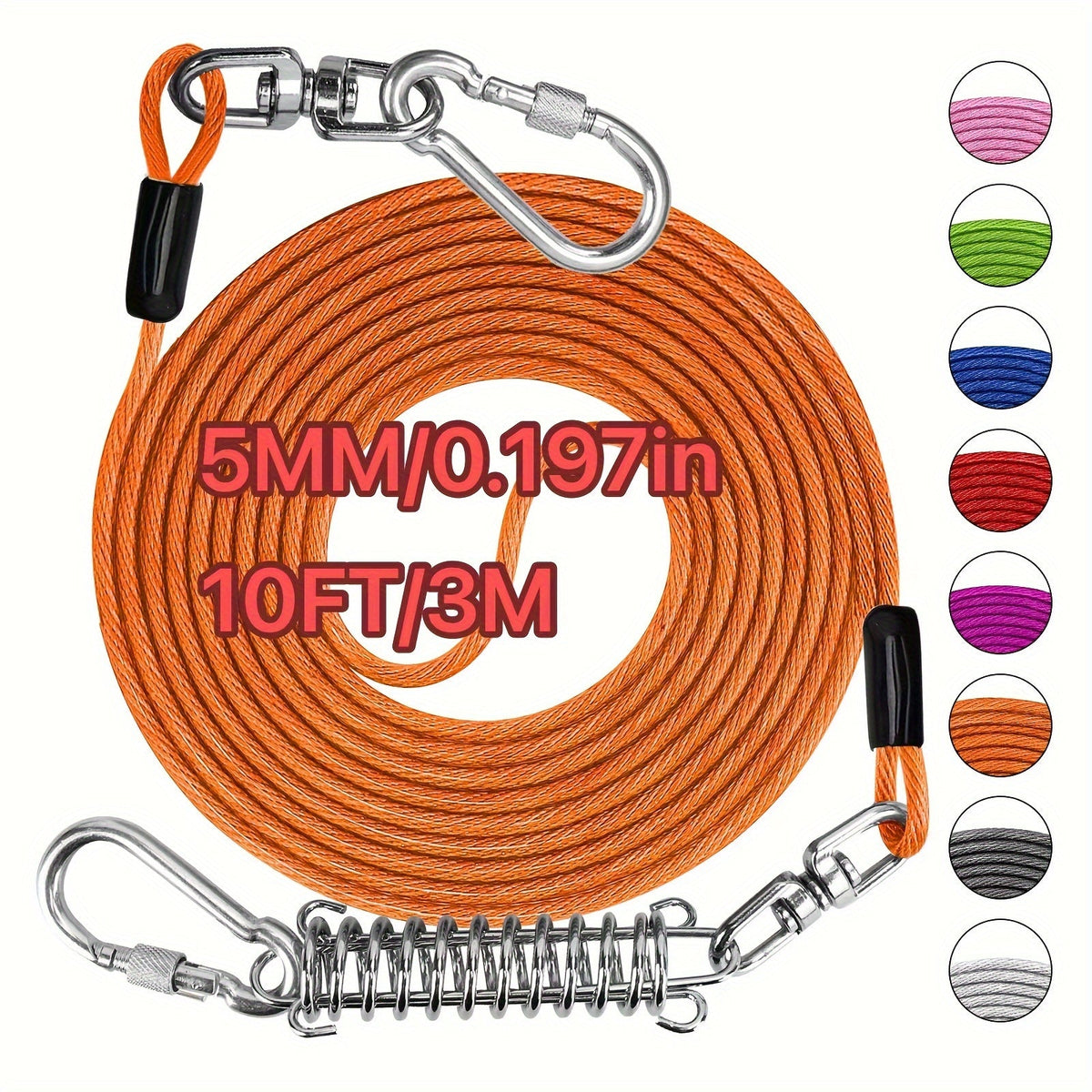 Laisse pour chien ultra-résistante de 1,8, 3, 4,5, 9, 15, 23 ou 30 mètres, câble d'attache d'entraînement pour grands chiens jusqu'à 225 kg, corde de course durable et résistante aux morsures pour le jardin