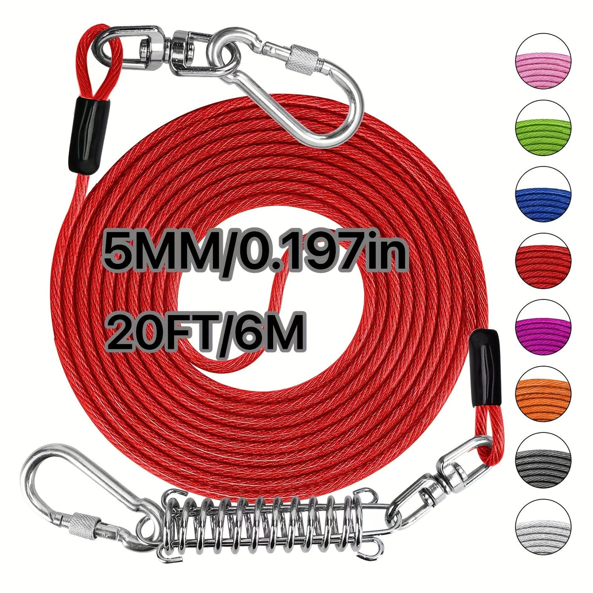 Laisse pour chien ultra-résistante de 1,8, 3, 4,5, 9, 15, 23 ou 30 mètres, câble d'attache d'entraînement pour grands chiens jusqu'à 225 kg, corde de course durable et résistante aux morsures pour le jardin