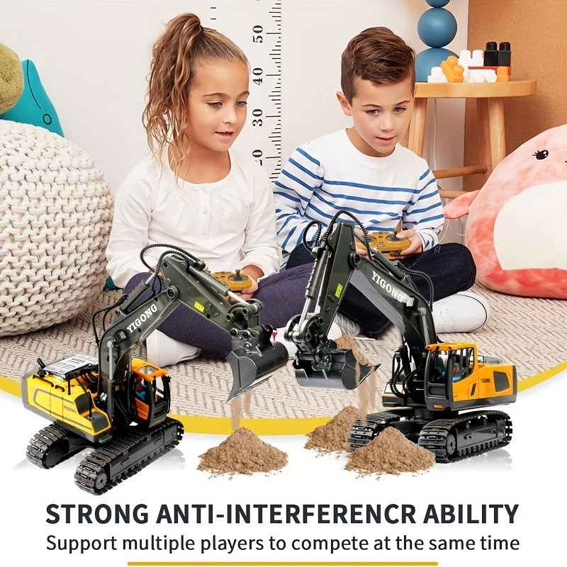 Ensemble de pelleteuse télécommandée avec pelle en métal, lumières LED, batterie 1200 mAh, camion de construction radiocommandé, bulldozer, camion à benne et chargeuse, cadeau d'anniversaire ou de Noël pour garçons à partir de 6 ans