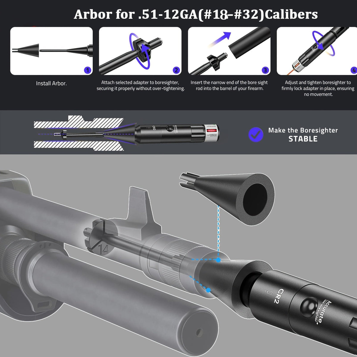 Kit laser de réglage de tir rouge/vert avec 8 ou 32 adaptateurs, universel multi-calibre de 0.17 à 12GA pour fusil, pistolet et fusil de chasse - Outil tactique de mise à zéro d'arme