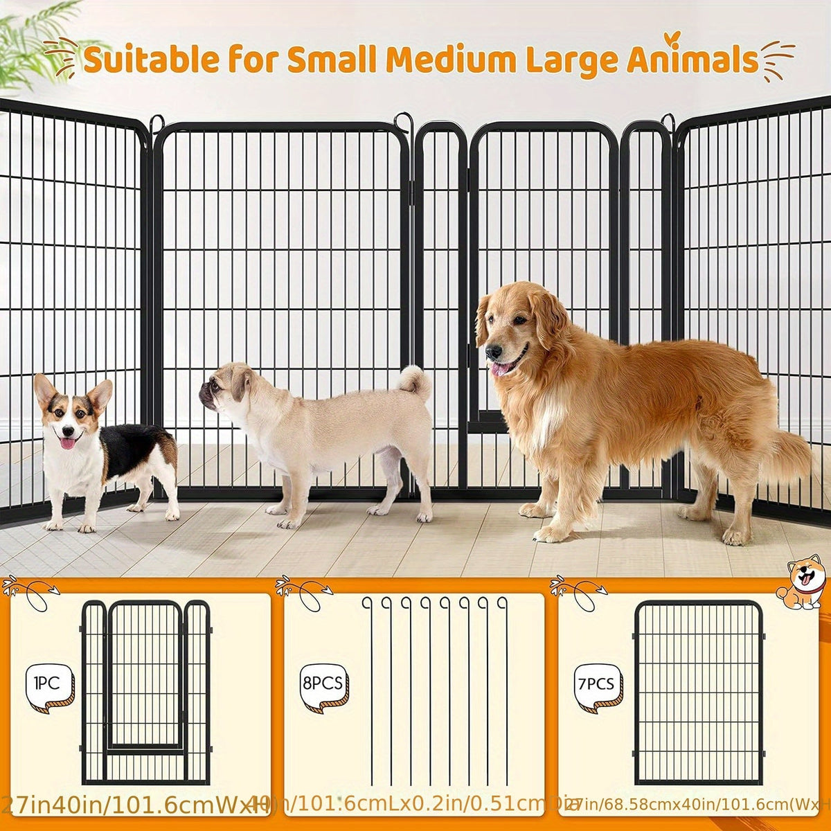 Parc portable pour chiens 8/16 panneaux, enclos d'exercice robuste pour animaux, pour grands, moyens et petits chiens, utilisation intérieure/extérieure, camping en VR, jardin, cour, parc pour chiots, lapins et autres animaux