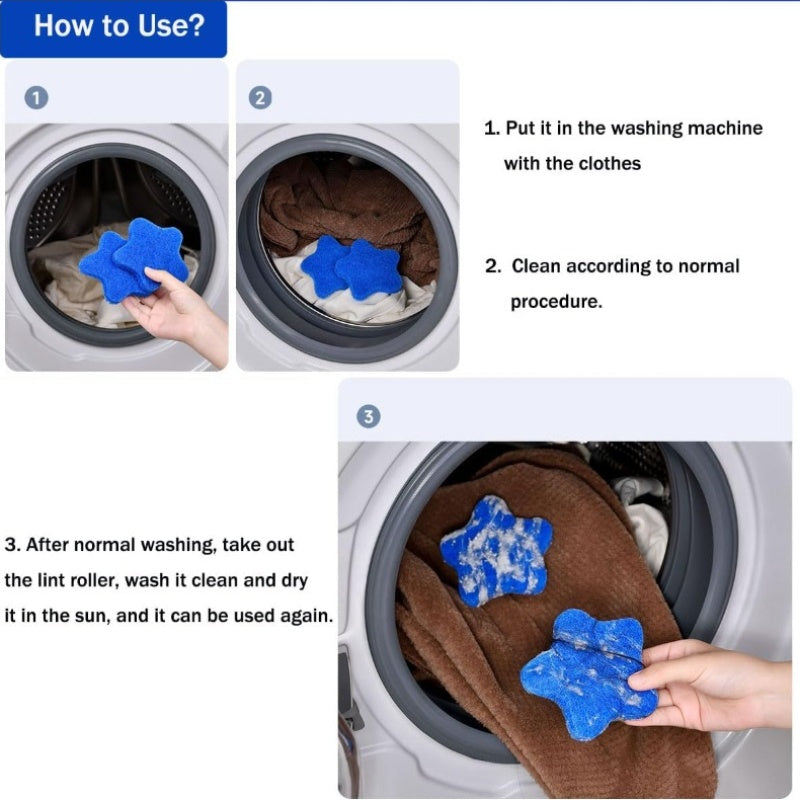 Lot de 6 épilateurs pour poils d'animaux pour le linge - Filtre nettoyant réutilisable en forme d'étoile de mer pour lave-linge, collecte les poils d'animaux et les peluches sur les vêtements pendant le lavage, attrape-poils écologique