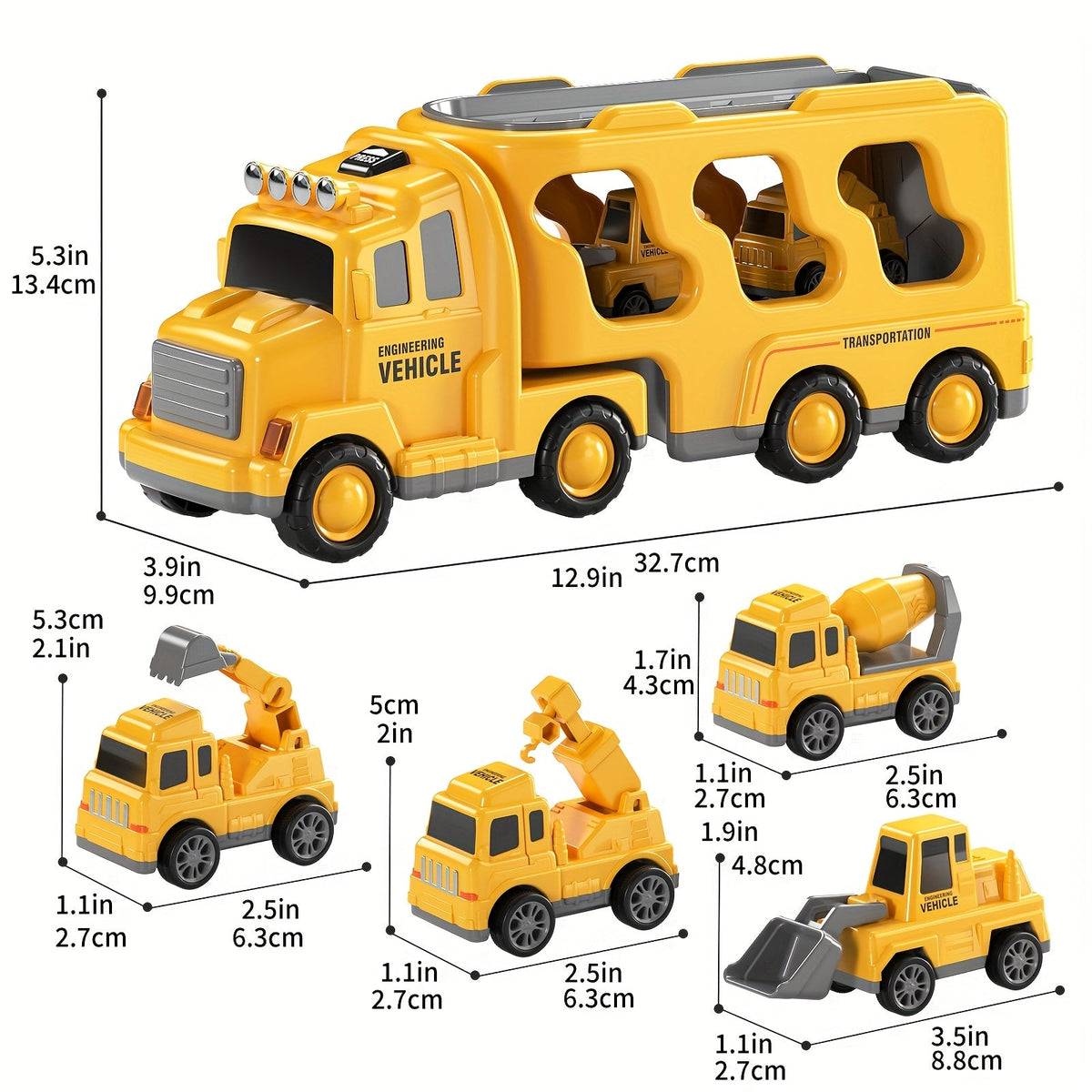 Camion de transport de véhicules de construction pour garçons de 3, 4, 5, 6, 7 ans - Ensemble de jeu porte-voitures avec mini camions, jouets de construction STEM pour enfants, cadeau de Noël ou d'anniversaire pour garçons et filles