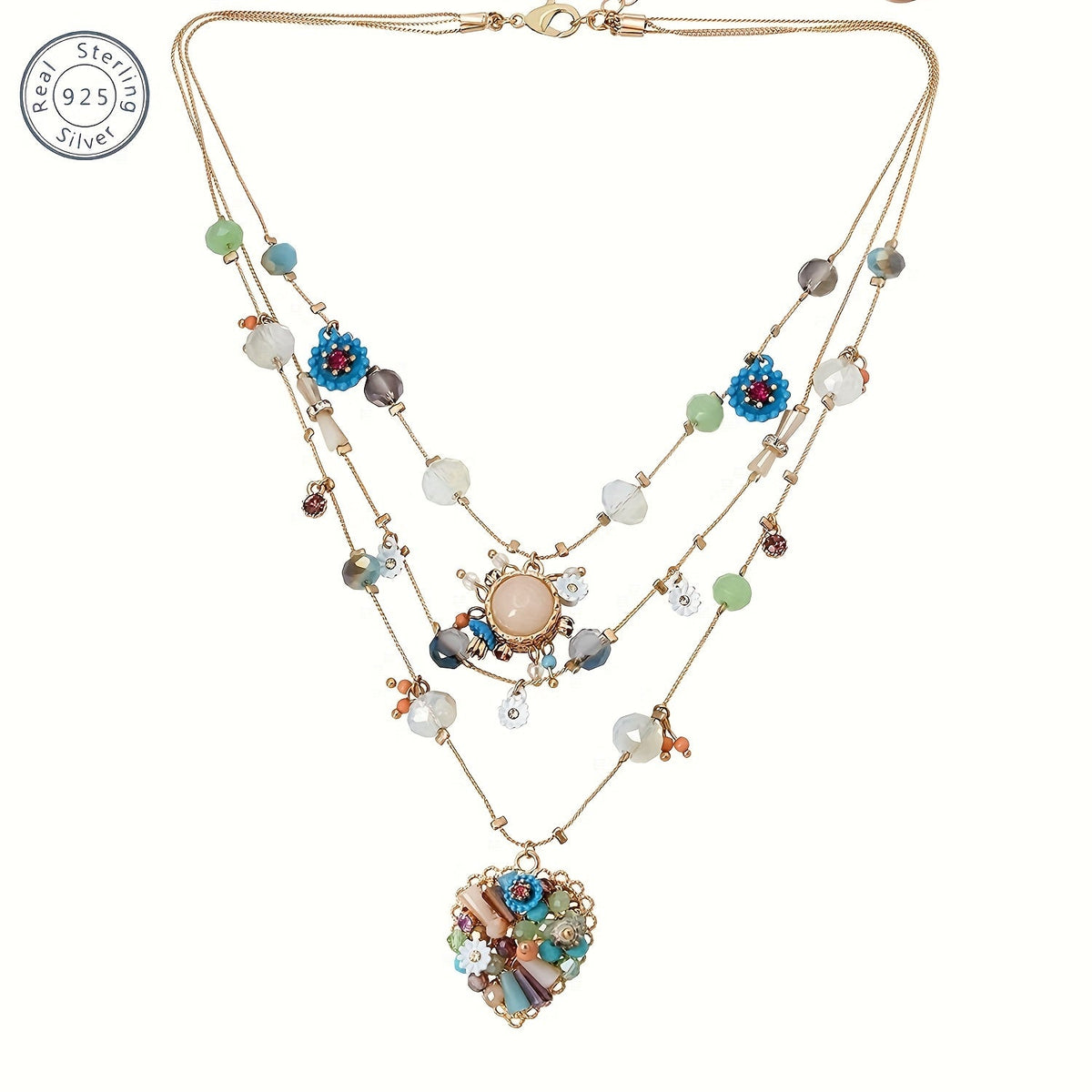 Parure collier multi-rangs et boucles d'oreilles en argent sterling 925 fait main avec perles et breloque cœur pour femme – Bijou pierre de naissance de décembre, cadeau élégant pour le quotidien et les mariages avec boîte cadeau offerte