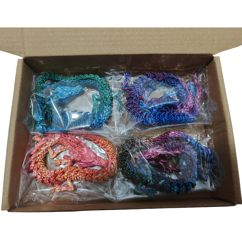 Ensemble de 4 figurines de dragon en cristal imprimées en 3D, objets de collection, décoration moderne pour maison ou bureau, sculpture en cristal, cadeau artistique pour collectionneurs de dragons, 14 ans et plus