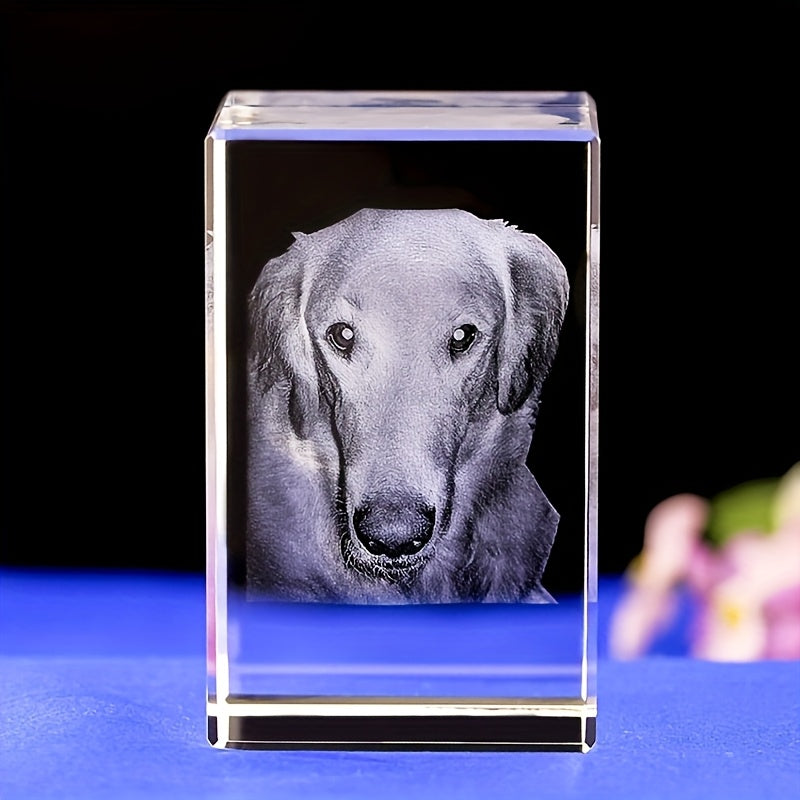 Ornement en cristal personnalisé avec photo d'animal de compagnie gravée au laser 3D - Souvenir photo personnalisé pour chien et chat, cadeau commémoratif en cristal pour les fêtes, anniversaires et Noël, 3 formes (octogone/cube/losange)