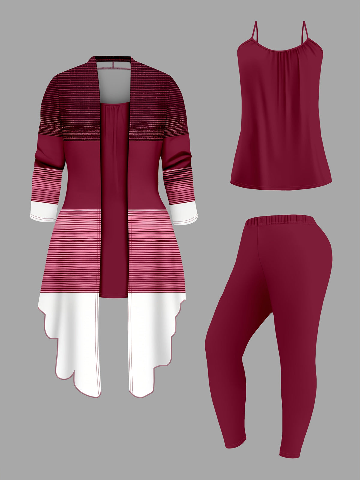 Ensemble tailleur 3 pièces pour femme – Veste cardigan imprimée avec pantalon et gilet unis, tenue de bureau élégante au quotidien, bleu marine / rouge foncé / vert, tailles S-XXL