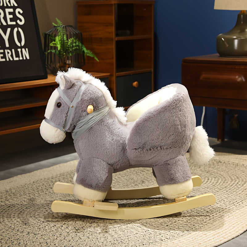Cheval à bascule pour nourrissons et tout-petits - Jouet à chevaucher pour l'intérieur et l'extérieur, design en peluche gris, sûr pour les bébés et les jeunes enfants, cadeau d'anniversaire et de fête