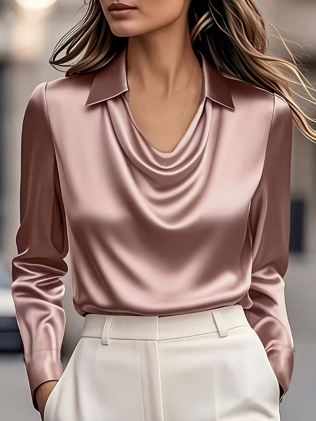 Chemise ample à col montant pour femme, haut à encolure danseuse, couleurs rose champagne, rouge, bleu, bordeaux, tailles S, M, L, XL, XXL, chemisier décontracté