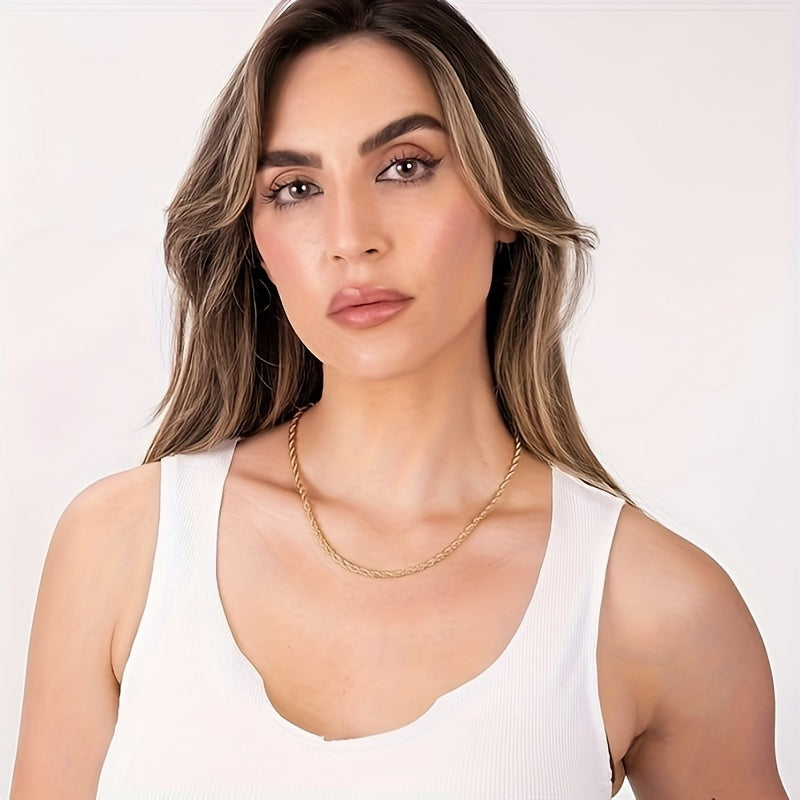 Collier chaîne torsadée plaqué or 18 carats sur argent sterling 925 – Chaîne unisexe élégante style hip-hop, 20"/22"/24", coffret cadeau pour Noël et la fête des mères