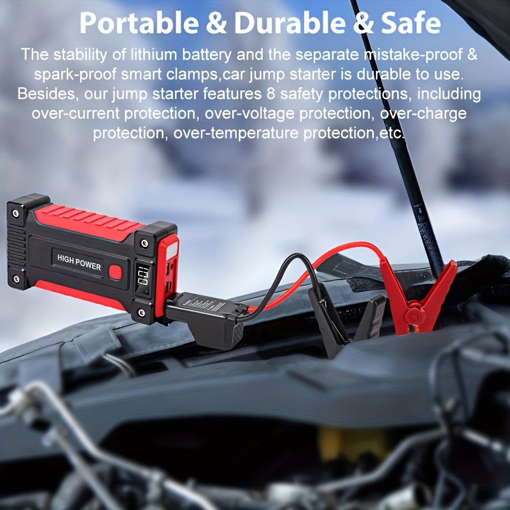 Démarreur de batterie portable pour voiture 1600A–3000A 12V – Booster d'urgence compact pour moteurs essence et diesel avec ports de charge USB et lampe de poche LED