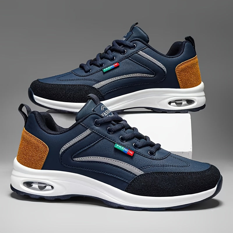 Baskets de mode pour hommes à lacets – Chaussures de course décontractées à semelle souple antidérapante, tige en polyuréthane, doublure confortable, légères pour les sports de plein air, la marche et le quotidien – Disponibles en bleu, noir et blanc