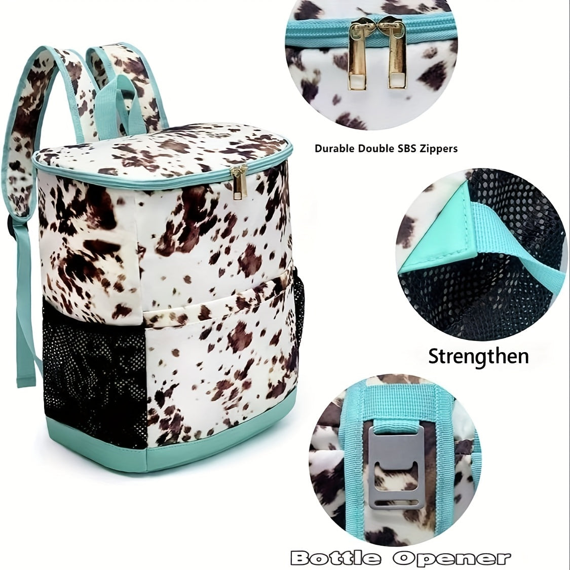 Sac à dos glacière isotherme 30 canettes motif léopard avec poches en filet et bretelles réglables - Sac glacière en nylon étanche pour la plage, le camping, le pique-nique, la randonnée, les voyages et l'usage quotidien
