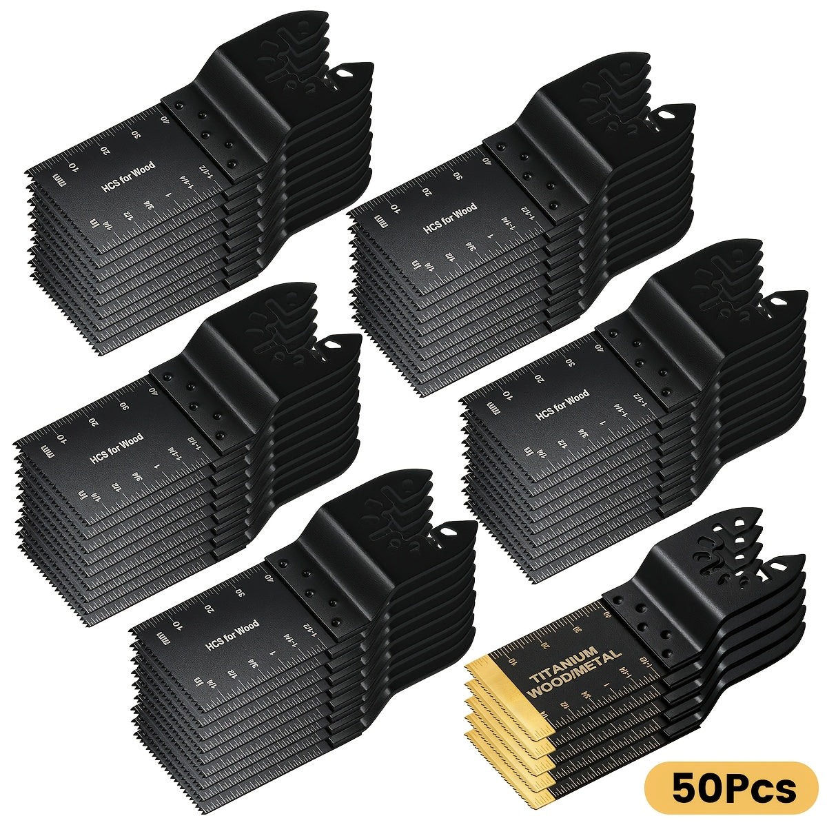 Lot de lames de scie oscillantes en titane à dégagement rapide pour outil multifonction – 18/28/36/50 pièces, coupe le métal, le bois et le plastique, compatible avec Dewalt, Makita, Bosch et plus encore