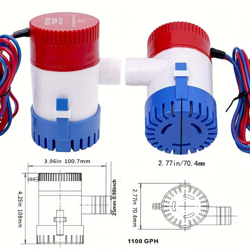 Pompe de cale électrique submersible 1100 GPH 12V, silencieuse, avec interrupteur à flotteur automatique, pour bateaux, yachts, véhicules récréatifs, piscines et évacuation d'eau marine