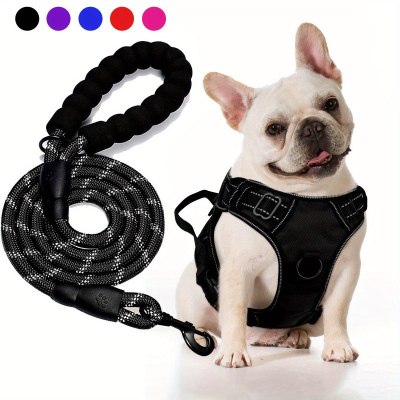 Ensemble harnais anti-traction et laisse pour chien – Harnais gilet réglable en tissu Oxford réfléchissant avec laisse à poignée rembourrée de 1,5 mètre pour chiens moyens à grands, boucles à dégagement rapide, tailles S à XL, 5 couleurs