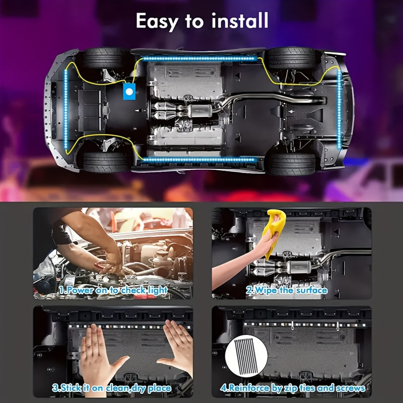 Kit d'éclairage d'ambiance LED pour voiture – Contrôle via application et sans fil, modes multi-scènes, 2 bandes (60 cm x 90 cm), compatible avec voitures, camions et SUV, éclairage décoratif intérieur et extérieur
