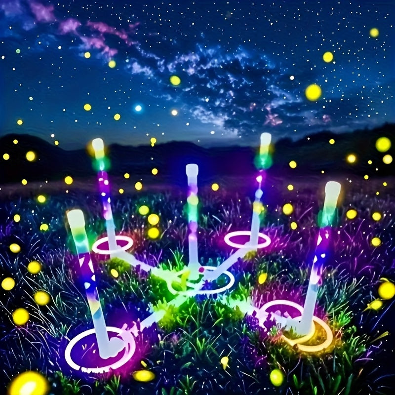 Jeu de lancer d'anneaux LED pour extérieur avec anneaux lumineux - Jeu de pelouse nocturne pour famille, adultes et enfants - Cadeau de compétition de lancer pour jardin, parc et fête, idéal pour les anniversaires, Noël et les vacances