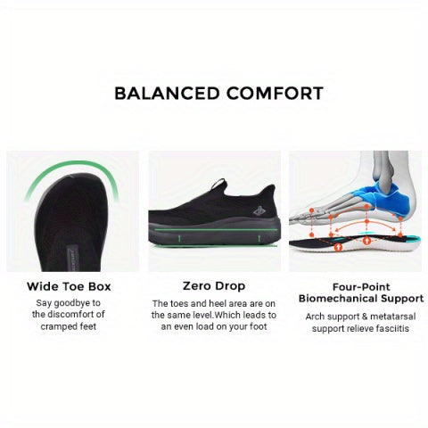 Baskets orthopédiques à enfiler mains libres pour hommes – Large boîte à orteils, soutien de la voûte plantaire, coussinet métatarsien, semelle à zéro drop rembourrée, tige en maille, chaussures de marche pour le confort et le soulagement de la douleur
