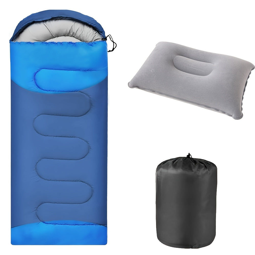 Sac de couchage 3 saisons avec oreiller et sac de compression – Système de couchage léger pour adultes, randonnée, sac à dos, aventures en plein air, voyage et utilisation d'urgence, 4 couleurs