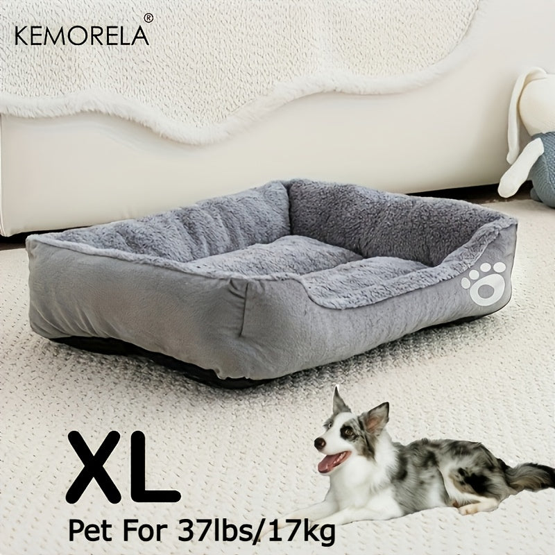 Large Rectangular Dog Bed with Paw Print Design for Small to Medium Dogs – Warm Soft Polyester Pet Bedding, Durable All-Season Dog Mat, Stylish Indoor Dog Bed