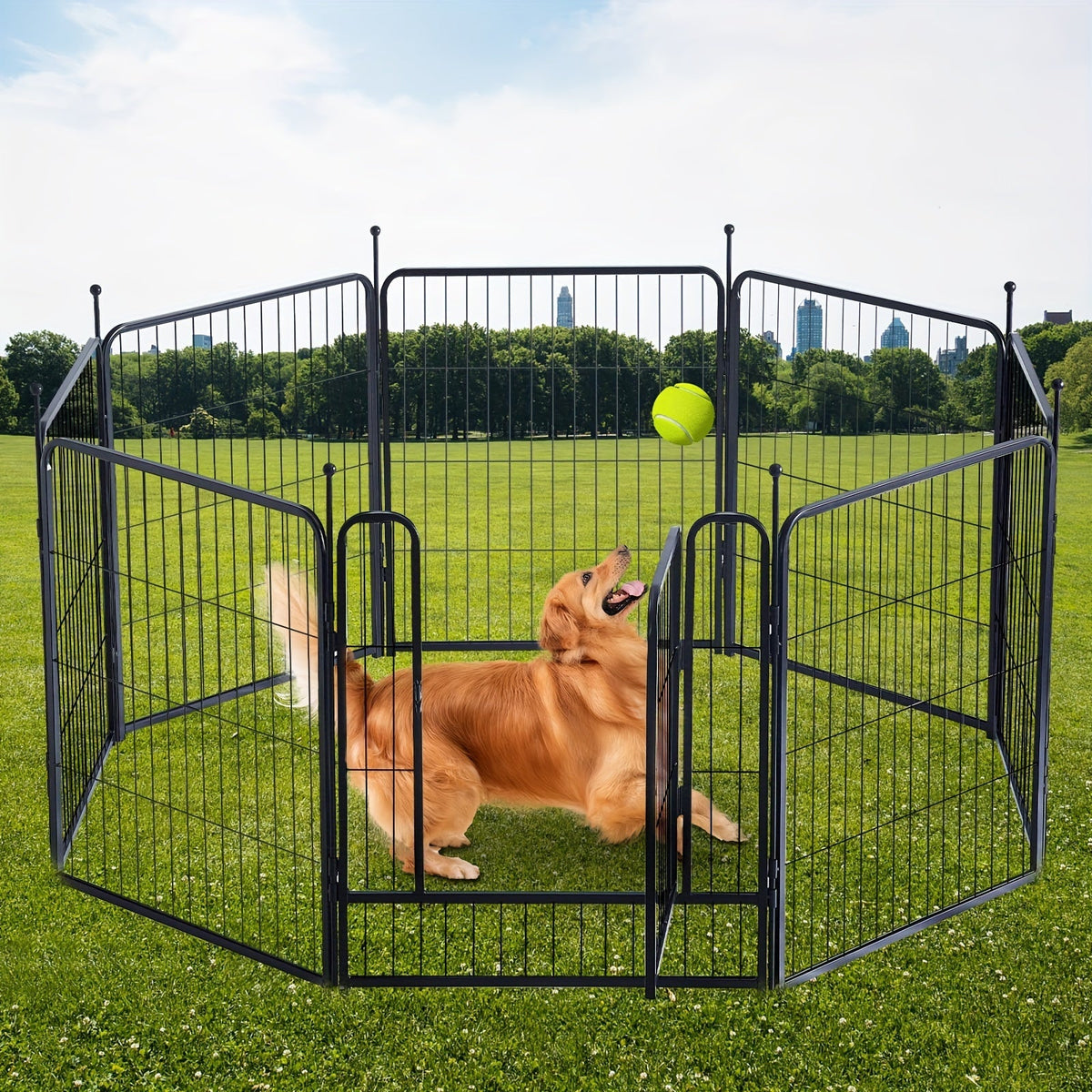 Parc pour chien extérieur, 8 panneaux, 32 pouces, finition martelée – Enclos de jardin pré-assemblé pour chiens de petite à moyenne taille, barrière de jardin, enclos extensible pour animaux