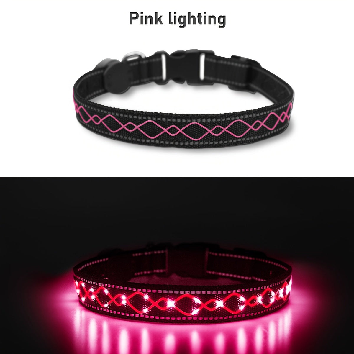 Collier pour chien à broderie LED rechargeable par USB pour la sécurité nocturne – Collier lumineux décoratif avec ajustement réglable pour chiens de petite, moyenne et grande taille, 4 couleurs, tailles S, M, L